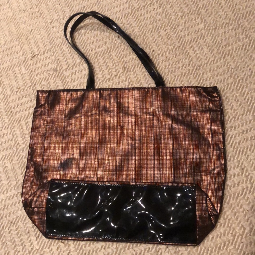 SAKS FIFTH AVENUE (13") Metallic Copper Brown  Tote/Shoulder  Bag